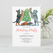 Schattige hondenkat kerstfeestje kaart (Staand voorkant)