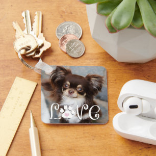 Schattige Hondenliefde Poot Print Foto Aangepast Sleutelhanger