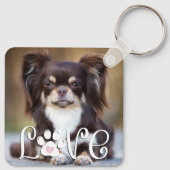 Schattige Hondenliefde Poot Print Foto Aangepast Sleutelhanger (Achterkant)
