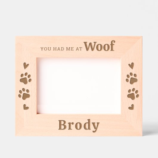 Schattige Hondenliefhebber - WOOF - Gepersonalisee Gegraveerde Lijstjes (Voorkant)