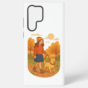 Schattige hondenmoeder loopt met pup in gezellige samsung galaxy hoesje