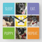 Schattige Hondenslaap Eet Herhaal Dierenvriend Mod Vierkante Klok (Voorkant)