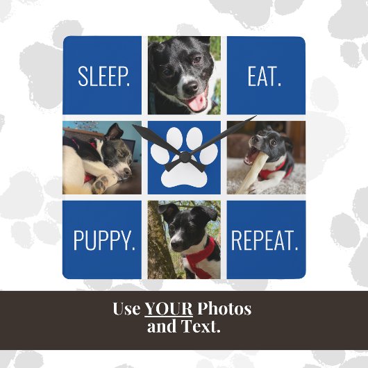 Schattige Hondenslaap Eet Herhaal Dierenvriend Mod Vierkante Klok