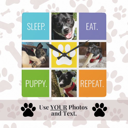 Schattige Hondenslaap Eet Herhaal Dierenvriend Mod Vierkante Klok