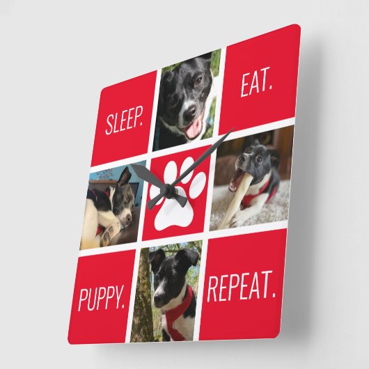 Schattige Hondenslaap Eet Herhaal Dierenvriend Mod Vierkante Klok (Hoek)