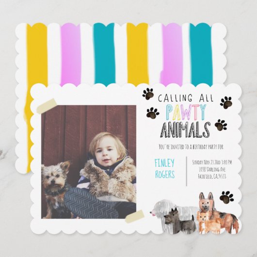 Schattige hondenverjaardagsfeestje Dier kind Party Kaart (Voorkant / Achterkant)