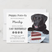 Schattige hondenverjaardagsfeestje zwart lab puppy kaart (Voorkant)