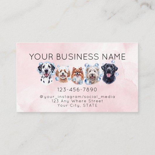 Schattige hondenverzorging, waterverf roze visitekaartje (Achterkant)