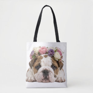 SCHATTIGE HONDJES ENGELSE BULLDOG FLORAL TOTE BAG