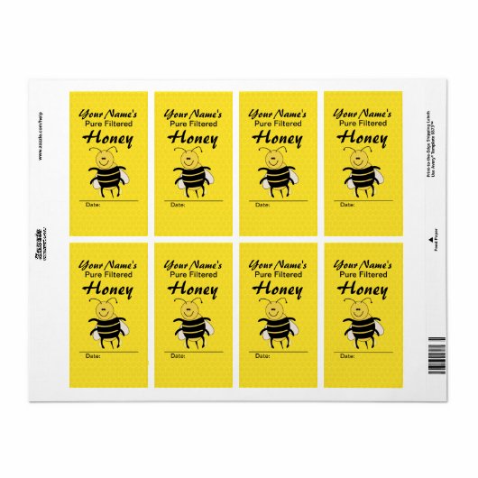 Schattige Honey Bee Custom Name Honey Labels voor  (Full Sheet)