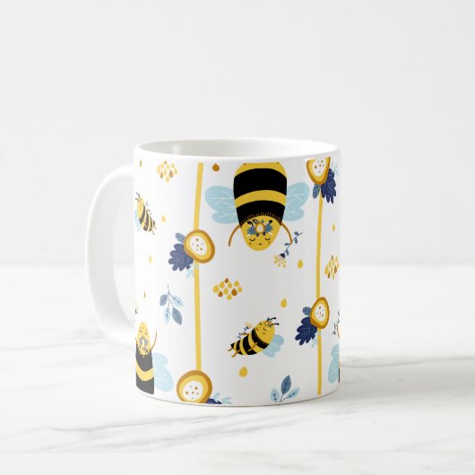 Schattige Honey Bee Lente Zomerpatroon Koffiemok (Voorkant links)