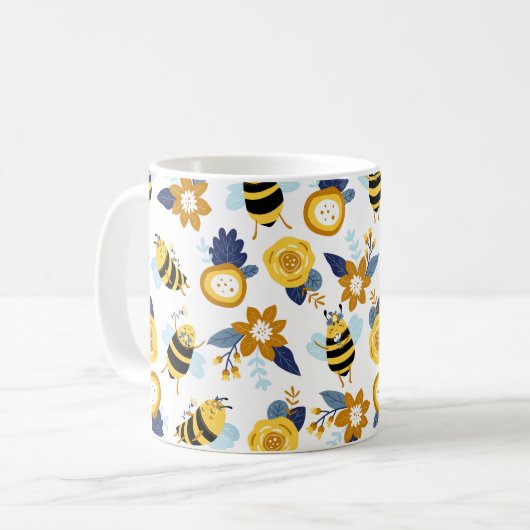 Schattige Honey Bee Lente Zomerpatroon Koffiemok (Voorkant links)