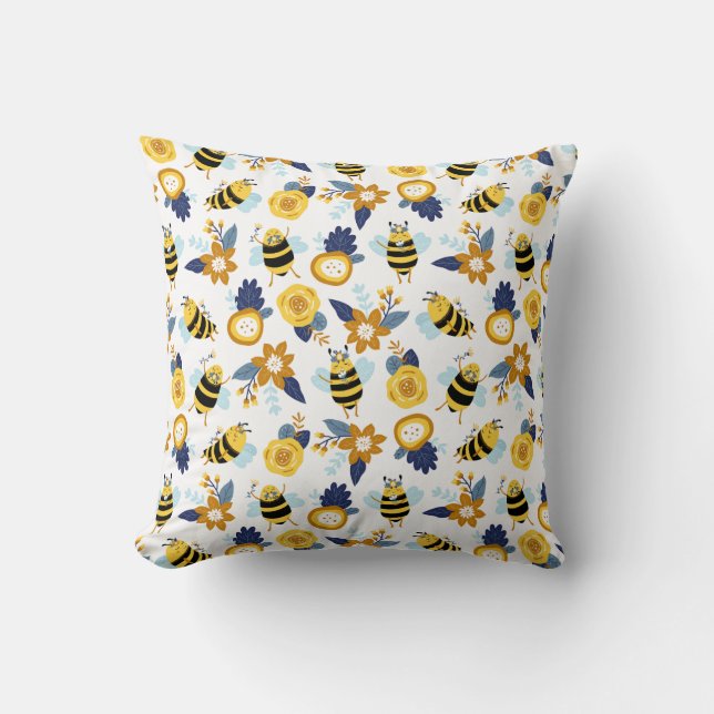 Schattige Honey Bee Lente Zomerpatroon Kussen (Voorkant)