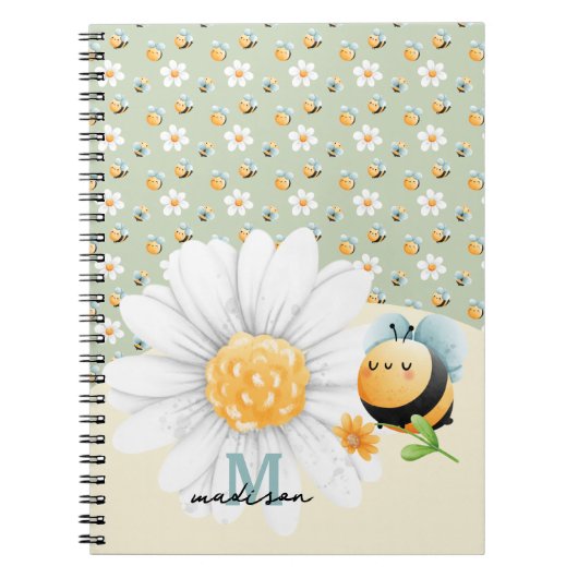 Schattige Honey Bee Pattern Notitieboek met naam (Voorkant)