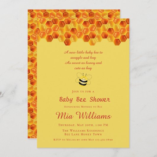 Schattige Honey Bee Theme Baby shower Invitation Kaart (Voorkant / Achterkant)