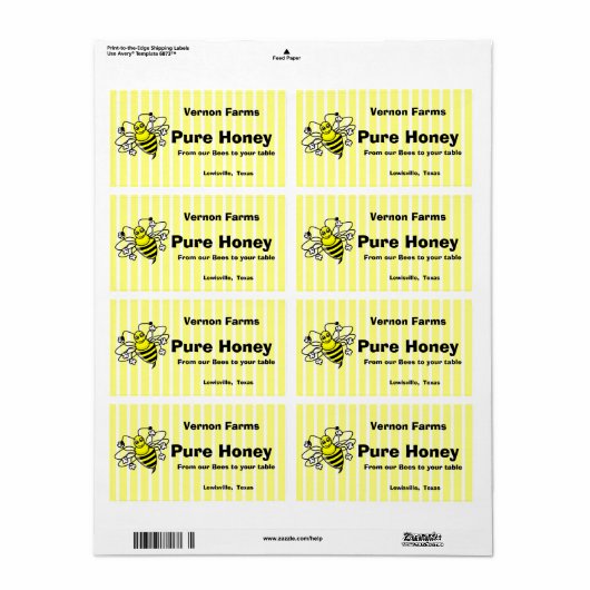 Schattige Honey Jar Label (Full Sheet)