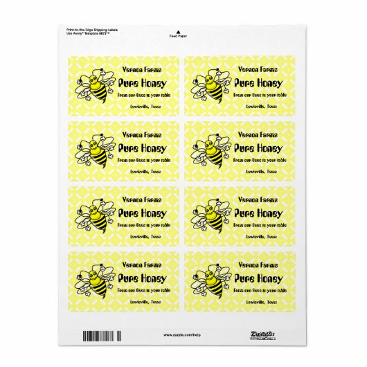 Schattige Honey Jar Label (Full Sheet)