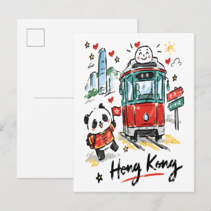 Schattige Hong Kong Tram Schets Kunst Briefkaart