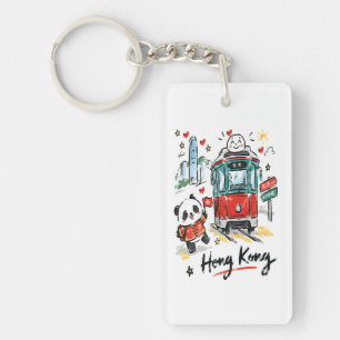 Schattige Hong Kong Tram Schets Kunst Sleutelhanger