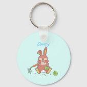 Schattige hongerig & slaperig konijnenblauw Sleute Sleutelhanger (Achterkant)