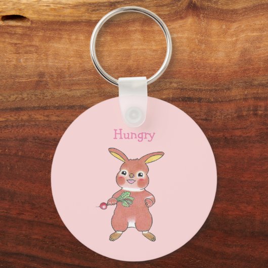 Schattige hongerig & slaperig konijntje roze Sleut Sleutelhanger (Voorkant)