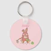 Schattige hongerig & slaperig konijntje roze Sleut Sleutelhanger (Achterkant)