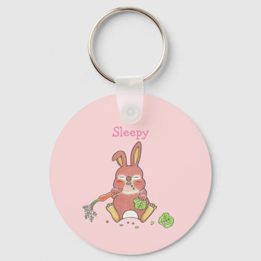 Schattige hongerig & slaperig konijntje roze Sleut Sleutelhanger (Achterkant)