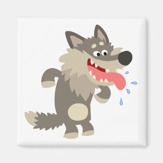 Schattige hongerige cartoonwolfmagneet magneet