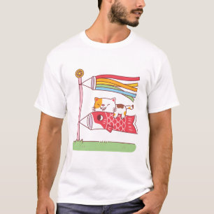 Schattige hongerige kat knuffelt Koinobori Karper T-shirt