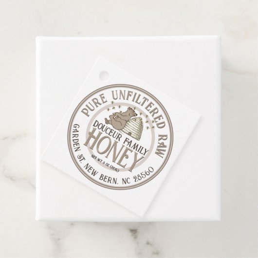 Schattige Honing Beer Jar Label Skep Kleine Beer B (In situ)