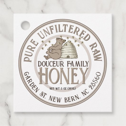 Schattige Honing Beer Jar Label Skep Kleine Beer B (Voorkant)