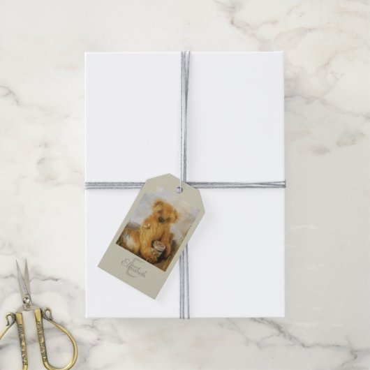 Schattige Honing Beer Teddy - Handgemaakt Naaien Cadeaulabel (Met Touw)