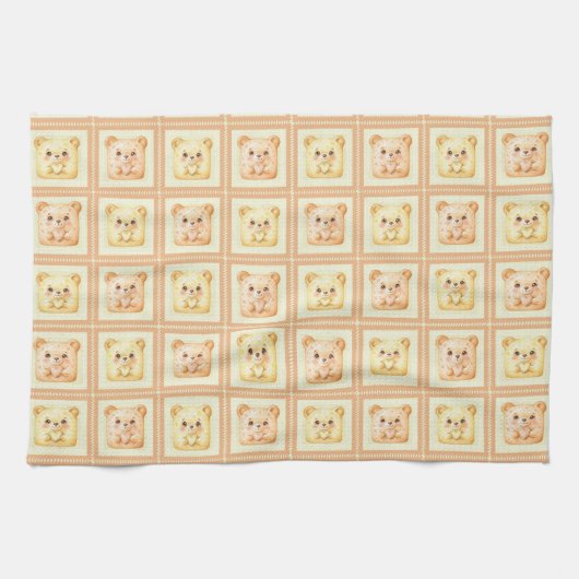 Schattige honing patchwork cookie teddybeer theedoek (Horizontaal)