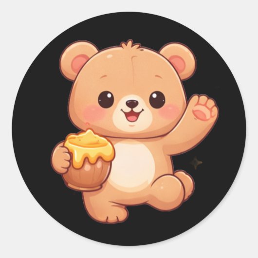 Schattige honingbeer ronde sticker (Voorkant)