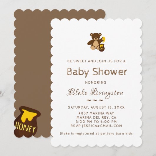 Schattige honingbij Baby shower Invitation White Kaart (Voorkant / Achterkant)