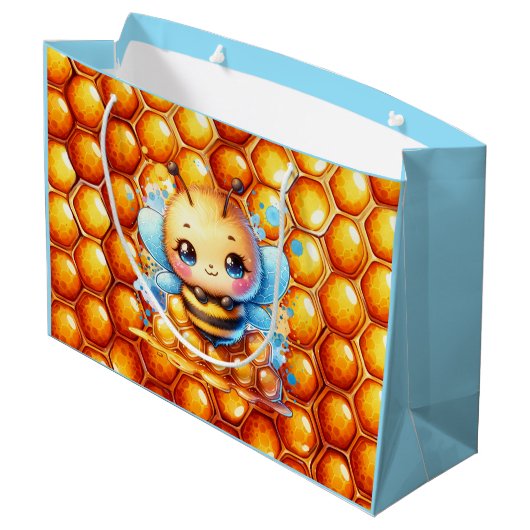 Schattige Honingbij en Honeycomb Theme Baby shower Groot Cadeauzakje (Achterkant Gekanteld)
