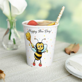 Schattige honingbij met hart & confetti verjaardag papieren bekers