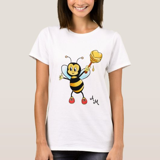 Schattige honingbij met hart & monogram t-shirt (Voorkant)