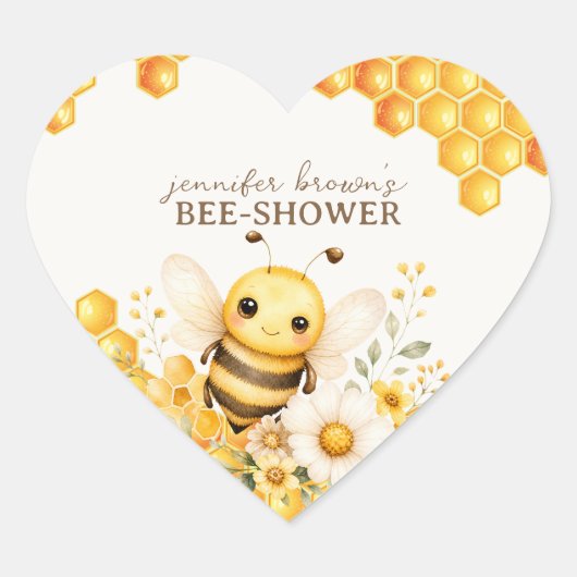 Schattige honingbij verjaardag of babyshower hart sticker (Voorkant)