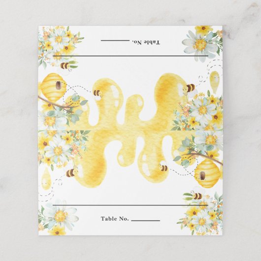 Schattige honingbijen Geel bloemig baby shower Plaatskaartje (Buitenkant ongevouwen)