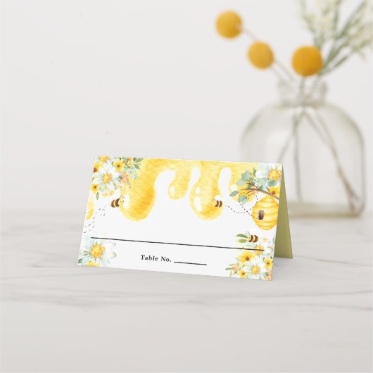 Schattige honingbijen Geel bloemig baby shower Plaatskaartje (Voorkant)