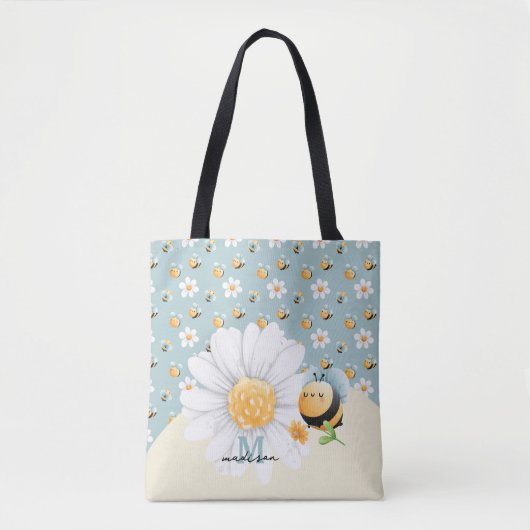 Schattige honingbijenpatroon met naam tote bag (Voorkant)