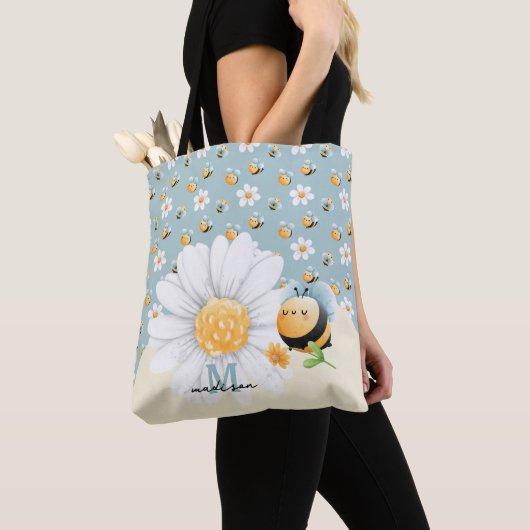 Schattige honingbijenpatroon met naam tote bag (Dichtbij)