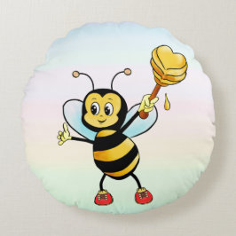 Schattige honinghommel met hart op pastel kleur rond kussen