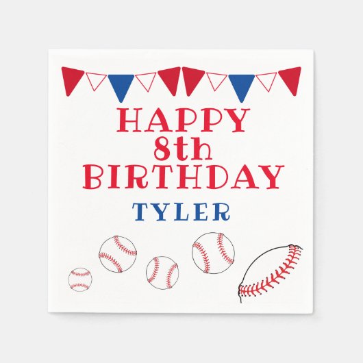 Schattige Honkbal Bunting Flag Ball Boy Verjaardag Servet (Voorkant)