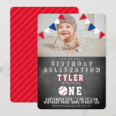 Schattige Honkbal Chalkboard Kinder Foto 1e Verjaa Kaart (Voorkant / Achterkant)