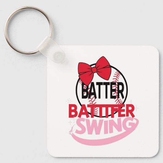 Schattige honkbal-thema "Batter Swing" ontwerp Sleutelhanger (Voorkant)