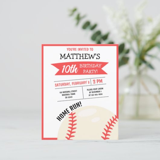 Schattige honkballint budget verjaardagsuitnodigin (Staand voorkant)