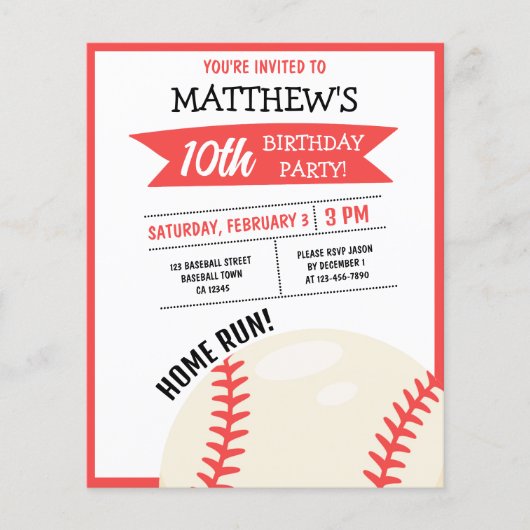 Schattige honkballint budget verjaardagsuitnodigin (Voorkant)