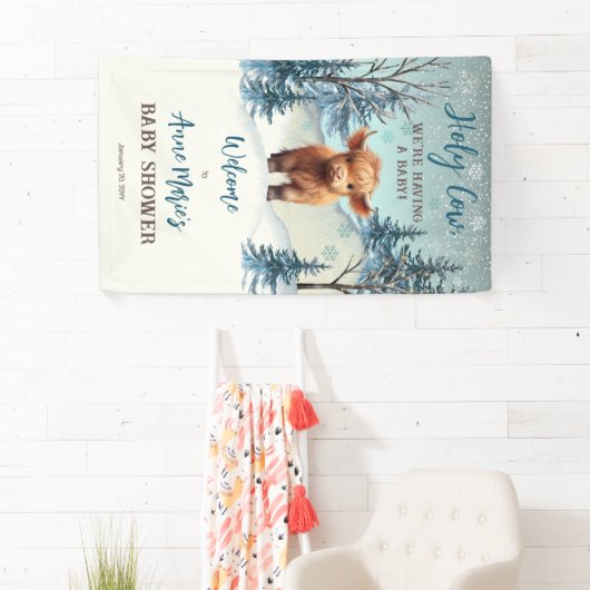 Schattige Hoogland Heilige Koe Winter Baby shower Spandoek (Insitu)
